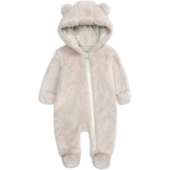 Newborn Baby Snowsuit Fleece Lined Onesie Outfits Warm Hooded Romper for Infant - Picture 7 of 14